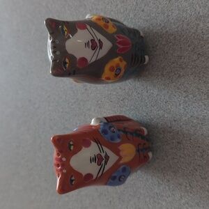 Whimsical cat salt and pepper set orange and gray